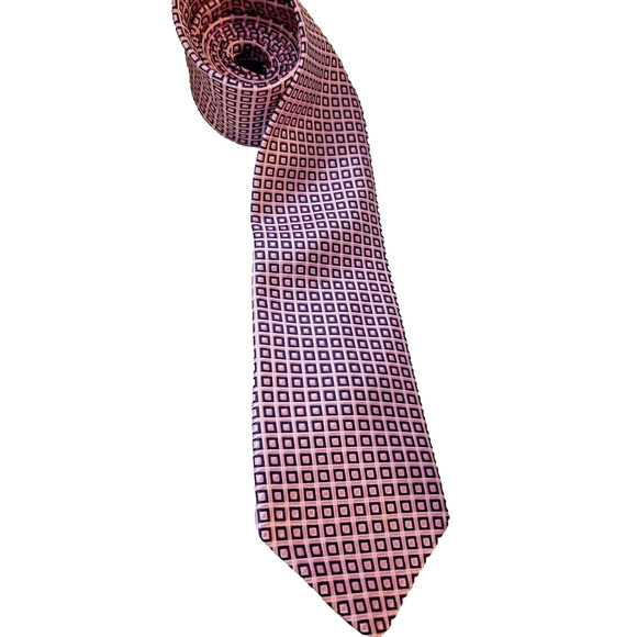 Nautica Men's 100% Silk Neck Tie Pink Square Geometric Print 60" Long - Picture 1 of 6